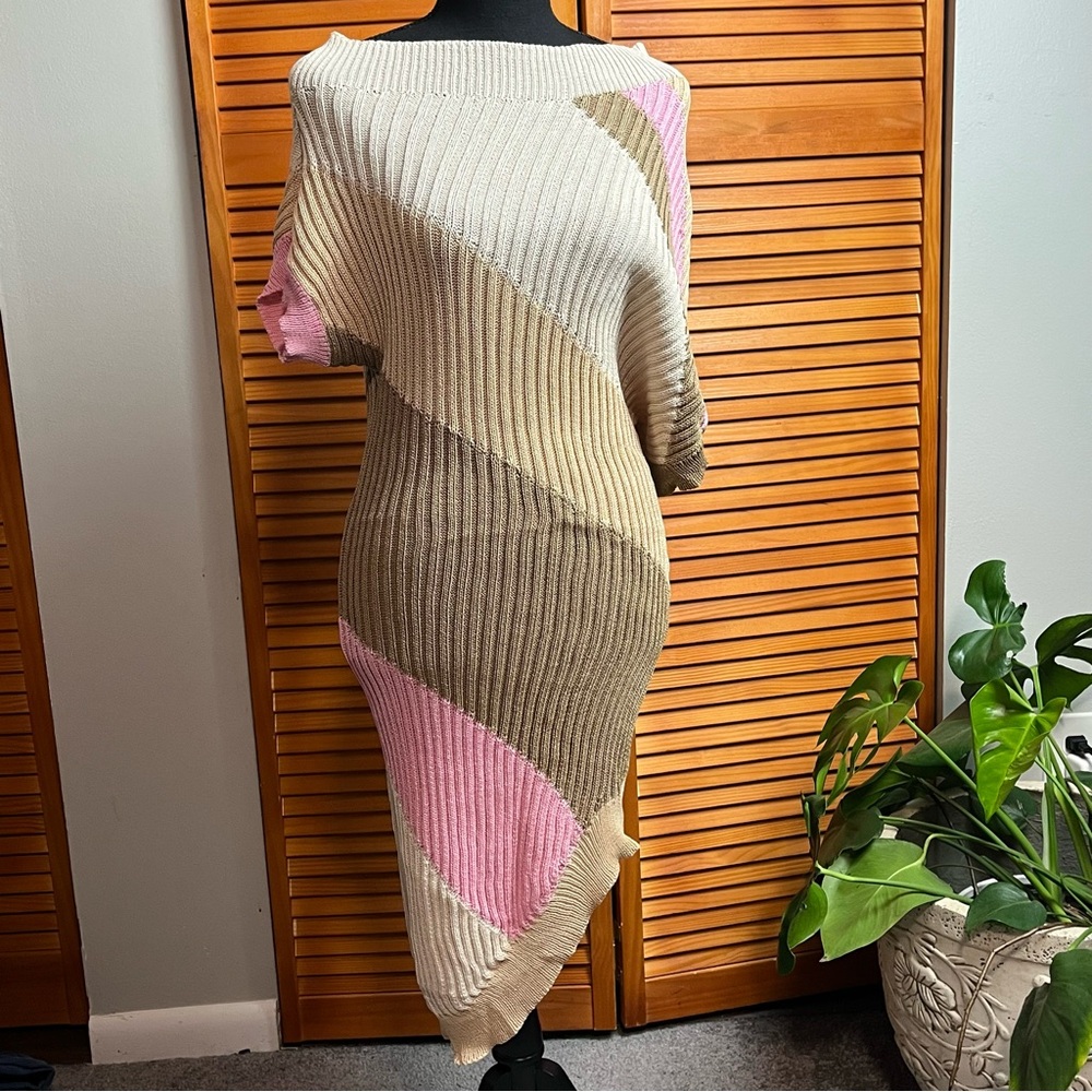 Fashion Nova Pink & Cream Knitted Off Shoulder Dress